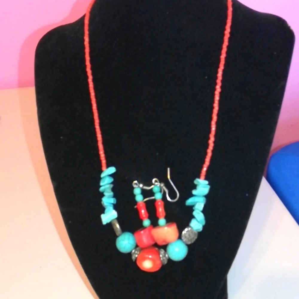 Hand Crafted Stone Necklace and Earrings